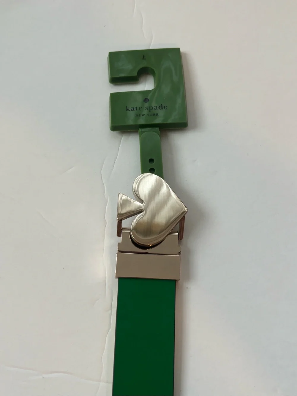 Kate Spade Women Twist Reversible Leather Belt Green Yellow Spade Buckle L & XL